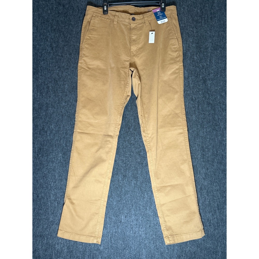 George Casual Chino Pants Mens 34x32 Brown New Slim Fit Stretch Flat Front